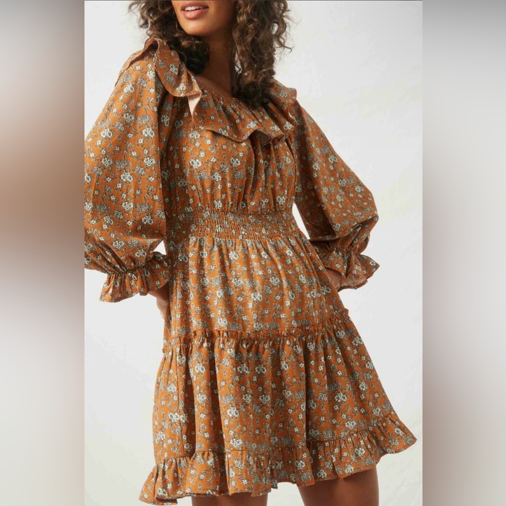 NWT Hayden Floral Ruffle Mini Dress Smocked Waist Cottagecore - M